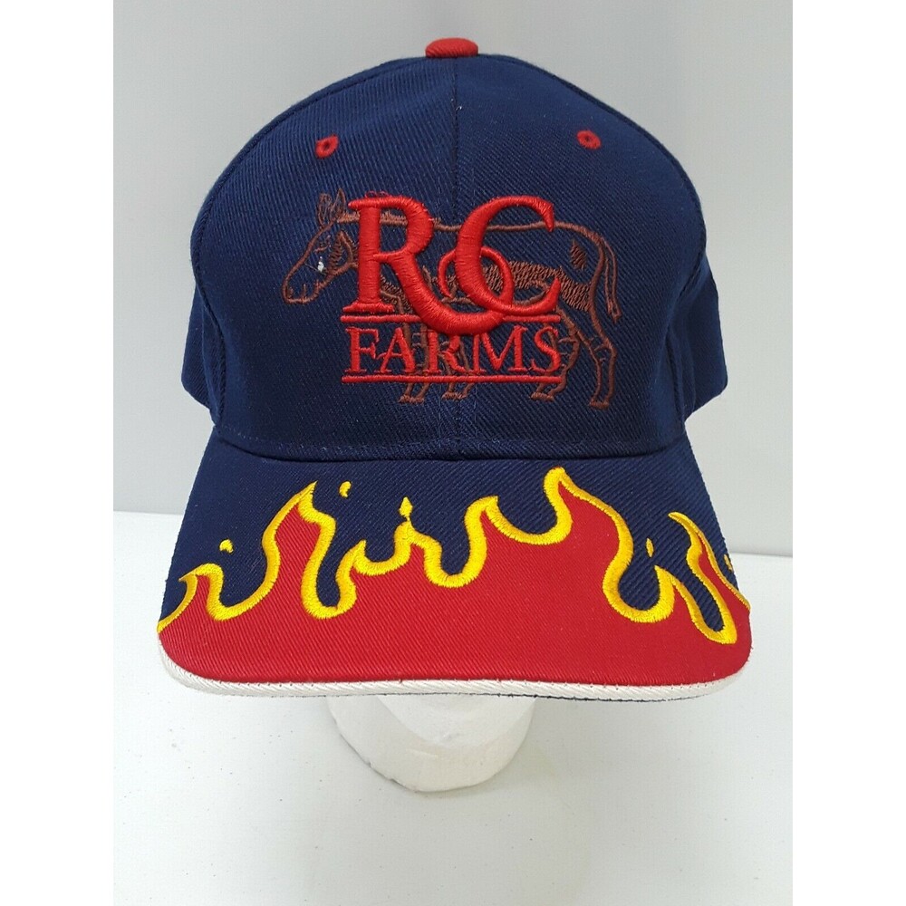 RC Farms Cap Hat Trucker Red Blue Yellow Embroidered Donkey Fire Flames One Size - Picture 2 of 9